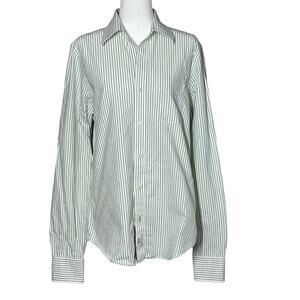 Ruehl No. 925 Y2K Men’s Long Sleeve Cream and Green Striped Shirt Size Large